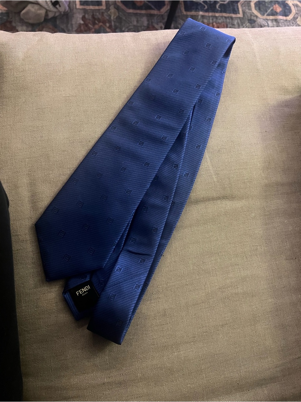 Fendi Men’s Navy Blue Silk Tie with Subtle Logo Motif